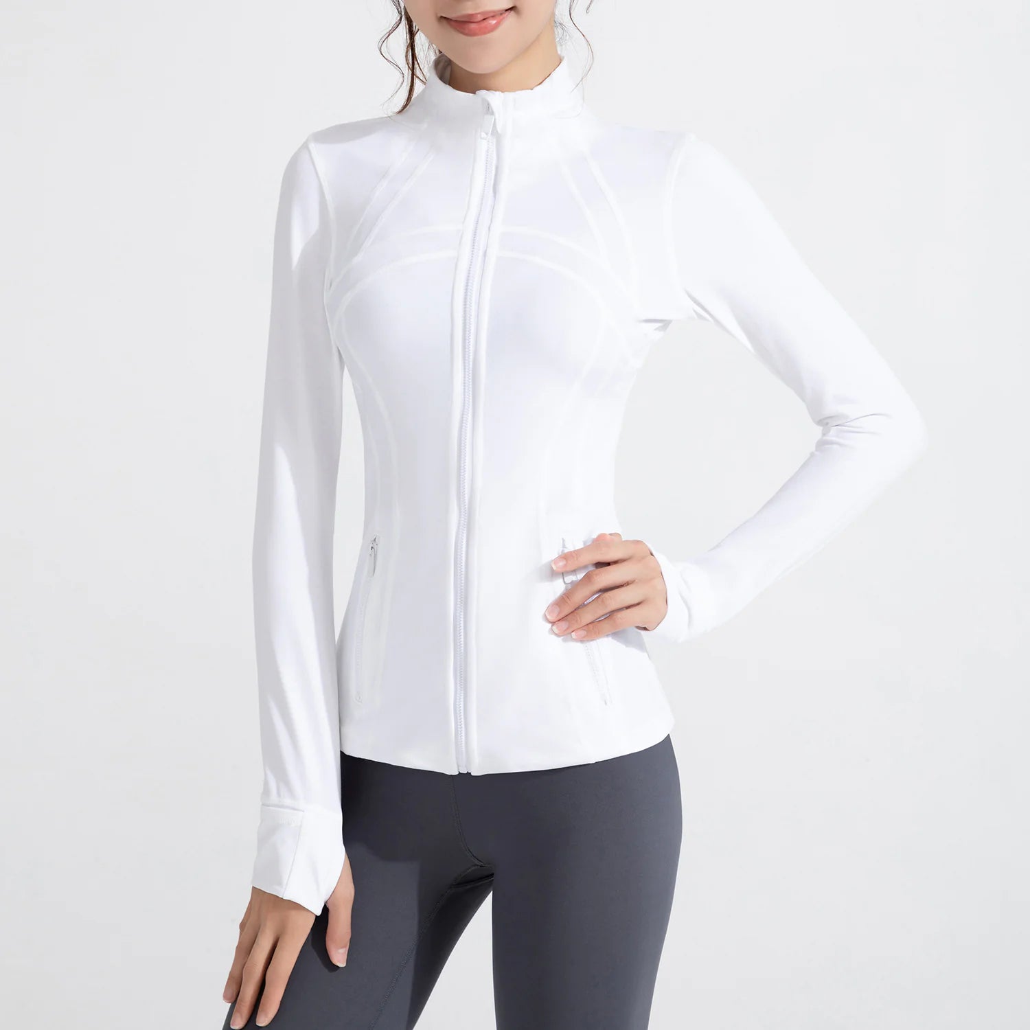 Women’s Super Stretch Nylon Long Sleeve Active Cardigan – Waist-Length Performance Jacket for Gym, Running & Training