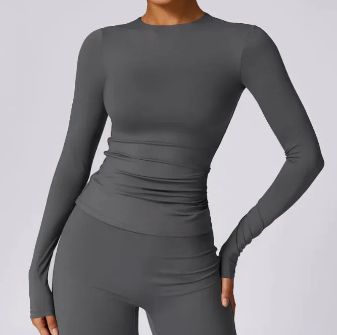 Brushed Tight Long Sleeve Yoga Top – Sculpting Fit, Ultra-Soft Feel & All-Day Comfort