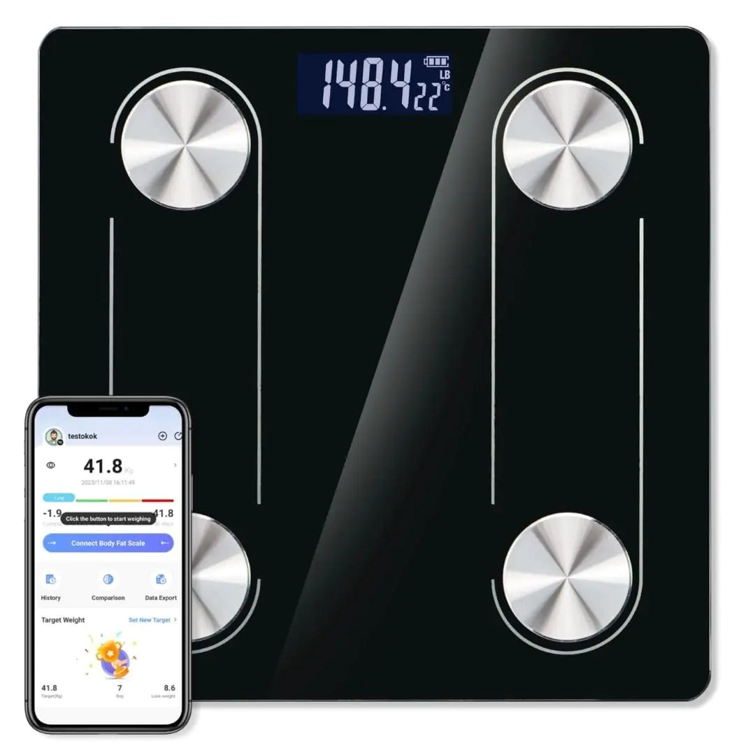 Trainr Digital Body Scale Trnr-BDYSCLE-BLK Home Essential Body Weight Scale for People Durable Bathroom Accessory Smart Scale Compatible with Apple and Android OS Workout and Fitness Equipment