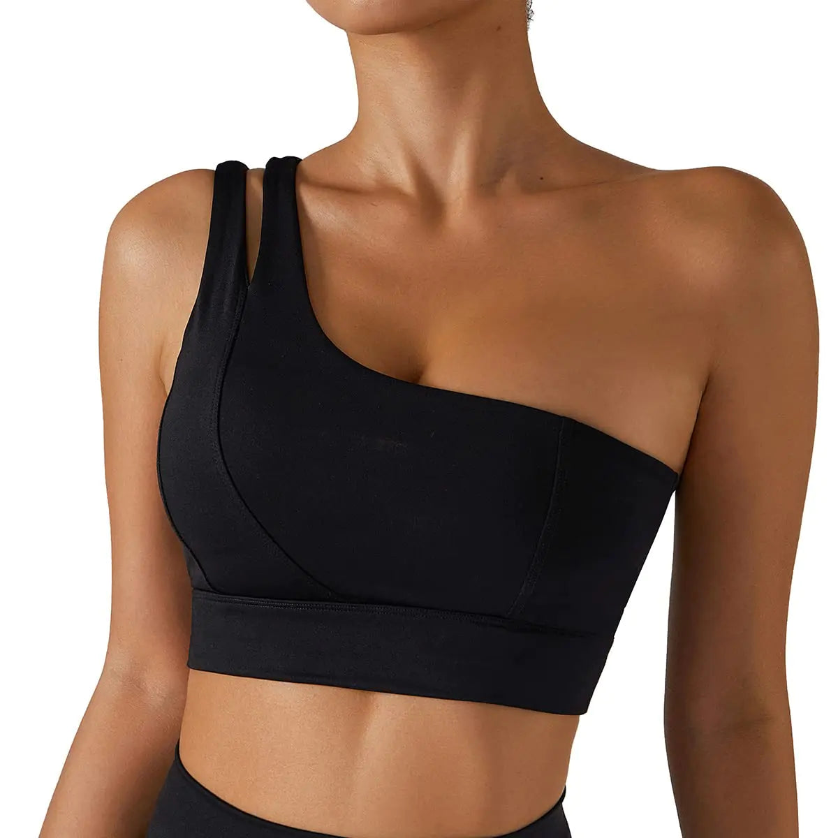 SculptChic™ One-Shoulder Longline Sports Bra with Cutout Design