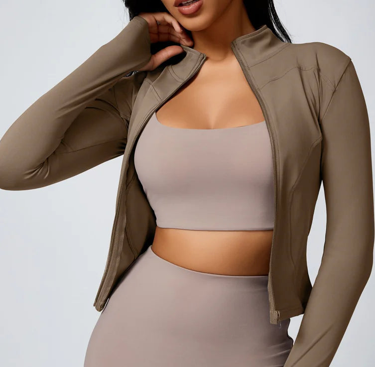 Women’s Breathable Stretch Active Cardigan – Waist-Length Yoga & Running Jacket (S–XL)