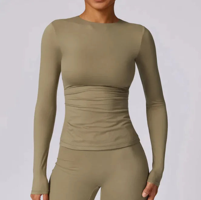Brushed Tight Long Sleeve Yoga Top – Sculpting Fit, Ultra-Soft Feel & All-Day Comfort