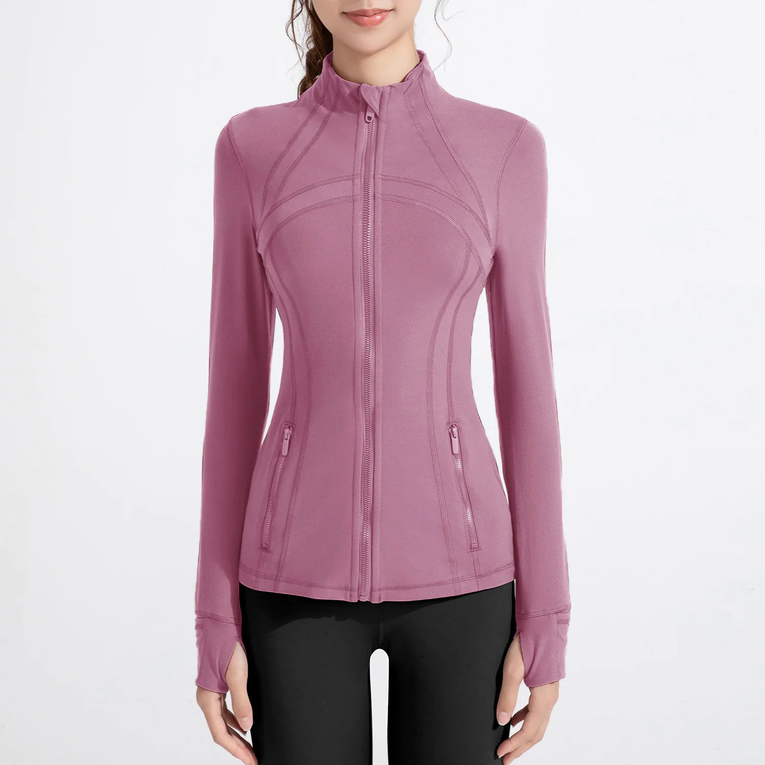 Women’s Super Stretch Nylon Long Sleeve Active Cardigan – Waist-Length Performance Jacket for Gym, Running & Training