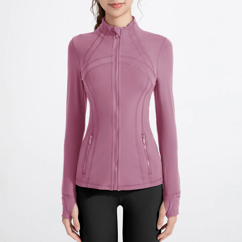 Women’s Super Stretch Nylon Long Sleeve Active Cardigan – Waist-Length Performance Jacket for Gym, Running & Training