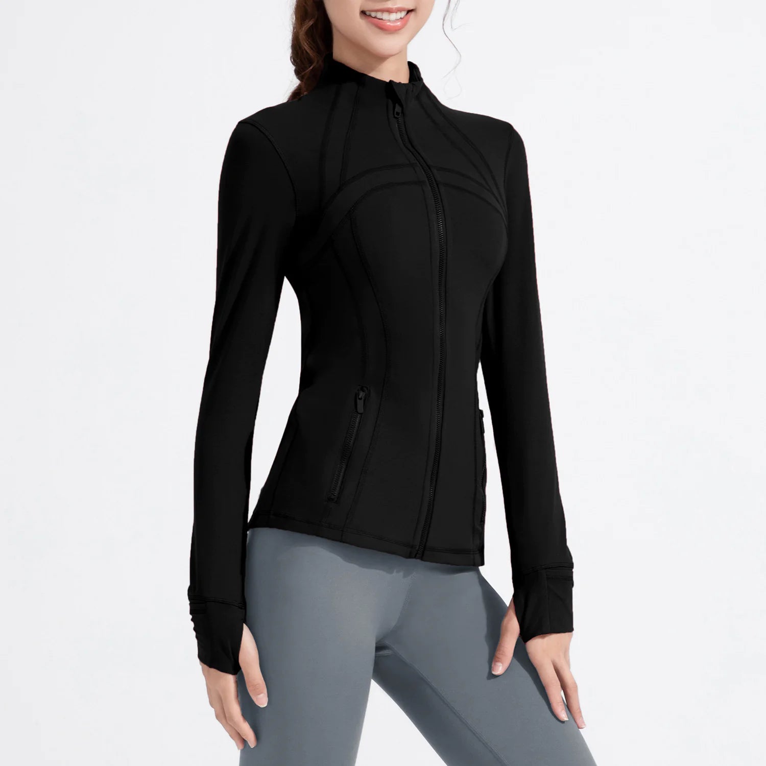 Women’s Super Stretch Nylon Long Sleeve Active Cardigan – Waist-Length Performance Jacket for Gym, Running & Training