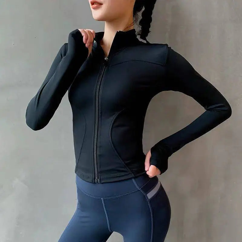 Women’s High Elastic Sports Jacket – Quick-Dry Long Sleeve Activewear for Gym, Running & Yoga (S–XXL)