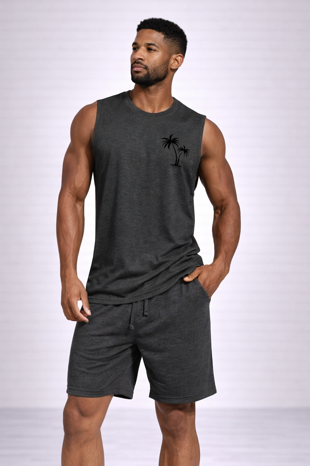 Generic Mens Workout Swim Sleeveless Shirts Quick Dry Beach Pool Running Athletic Exercise Muscle Tank Tops Big and Tall Dark Gray Medium