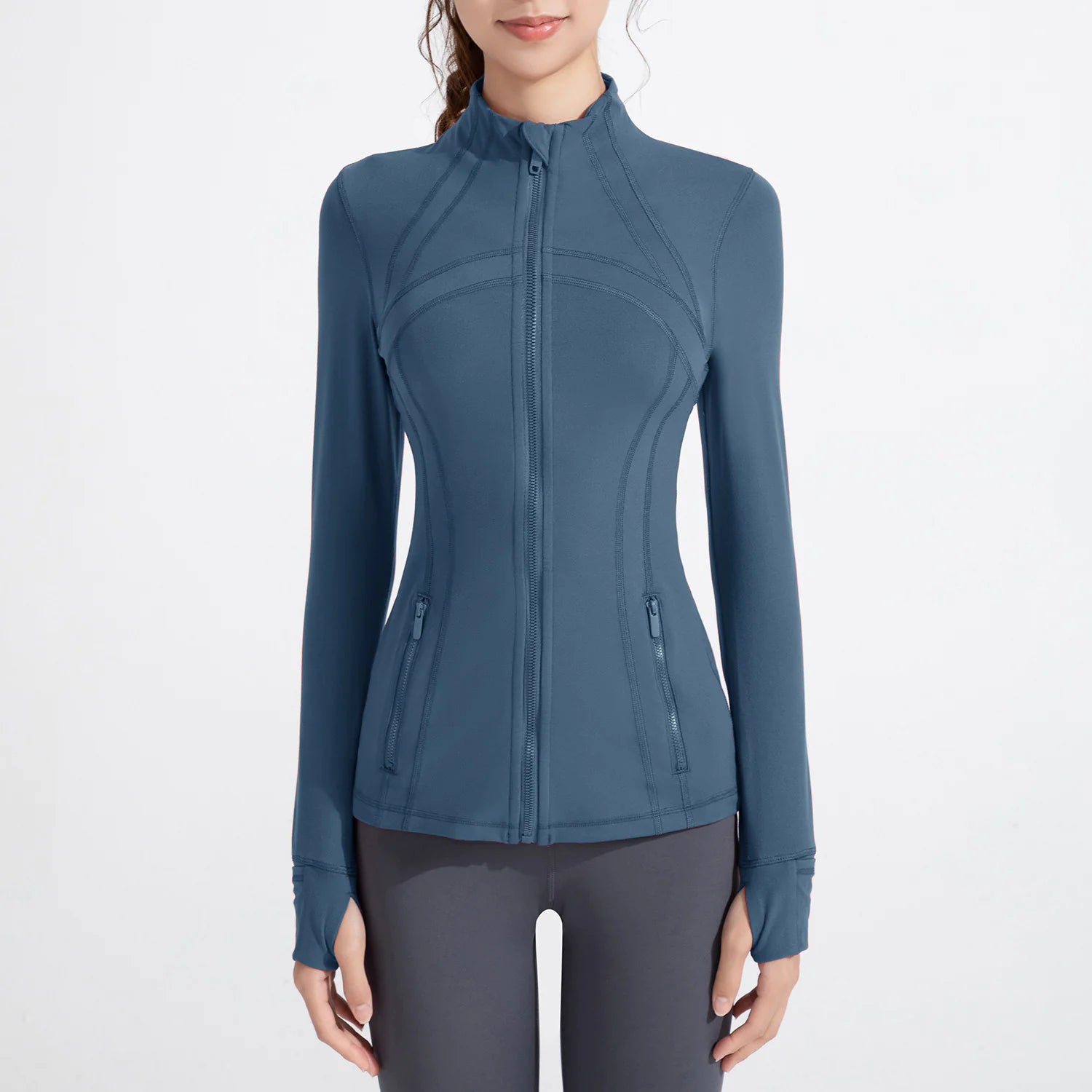 Women’s Super Stretch Nylon Long Sleeve Active Cardigan – Waist-Length Performance Jacket for Gym, Running & Training