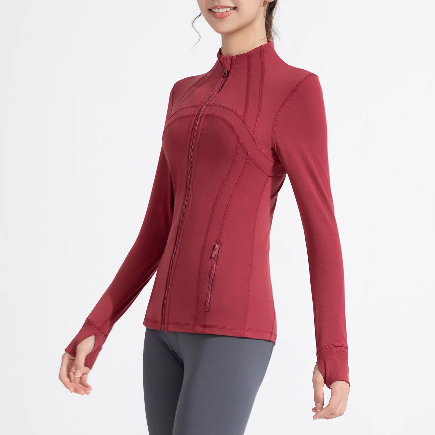 Women’s Super Stretch Nylon Long Sleeve Active Cardigan – Waist-Length Performance Jacket for Gym, Running & Training