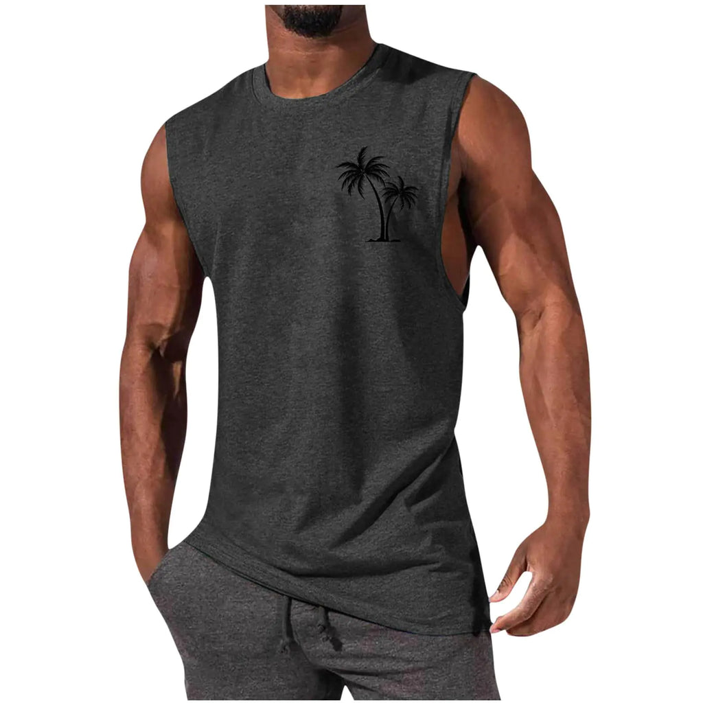 Generic Mens Workout Swim Sleeveless Shirts Quick Dry Beach Pool Running Athletic Exercise Muscle Tank Tops Big and Tall Dark Gray Medium