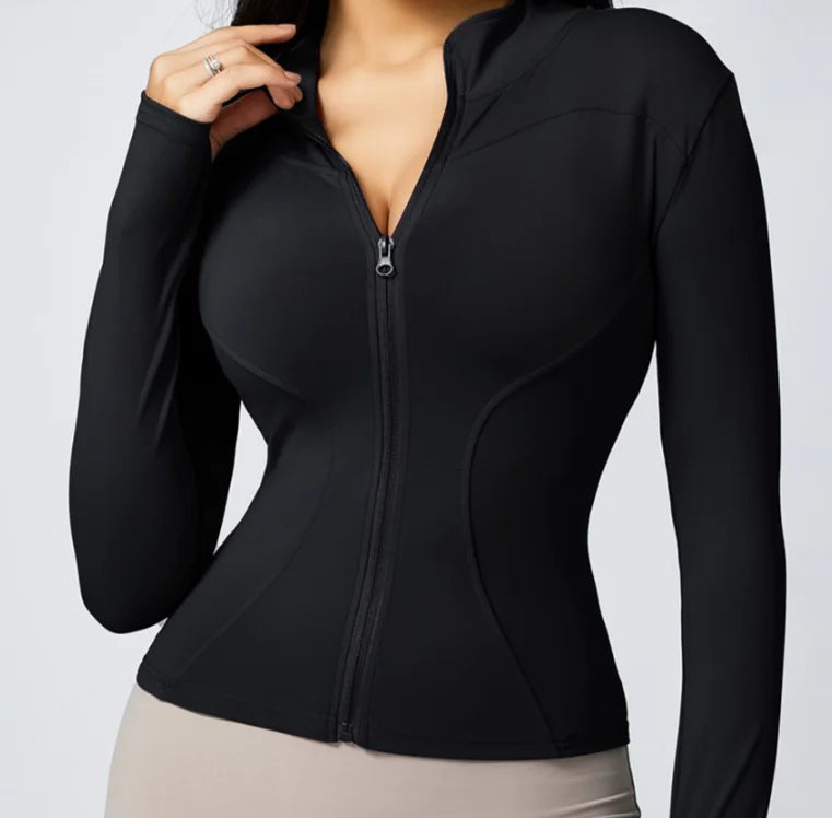 Women’s Breathable Stretch Active Cardigan – Waist-Length Yoga & Running Jacket (S–XL)
