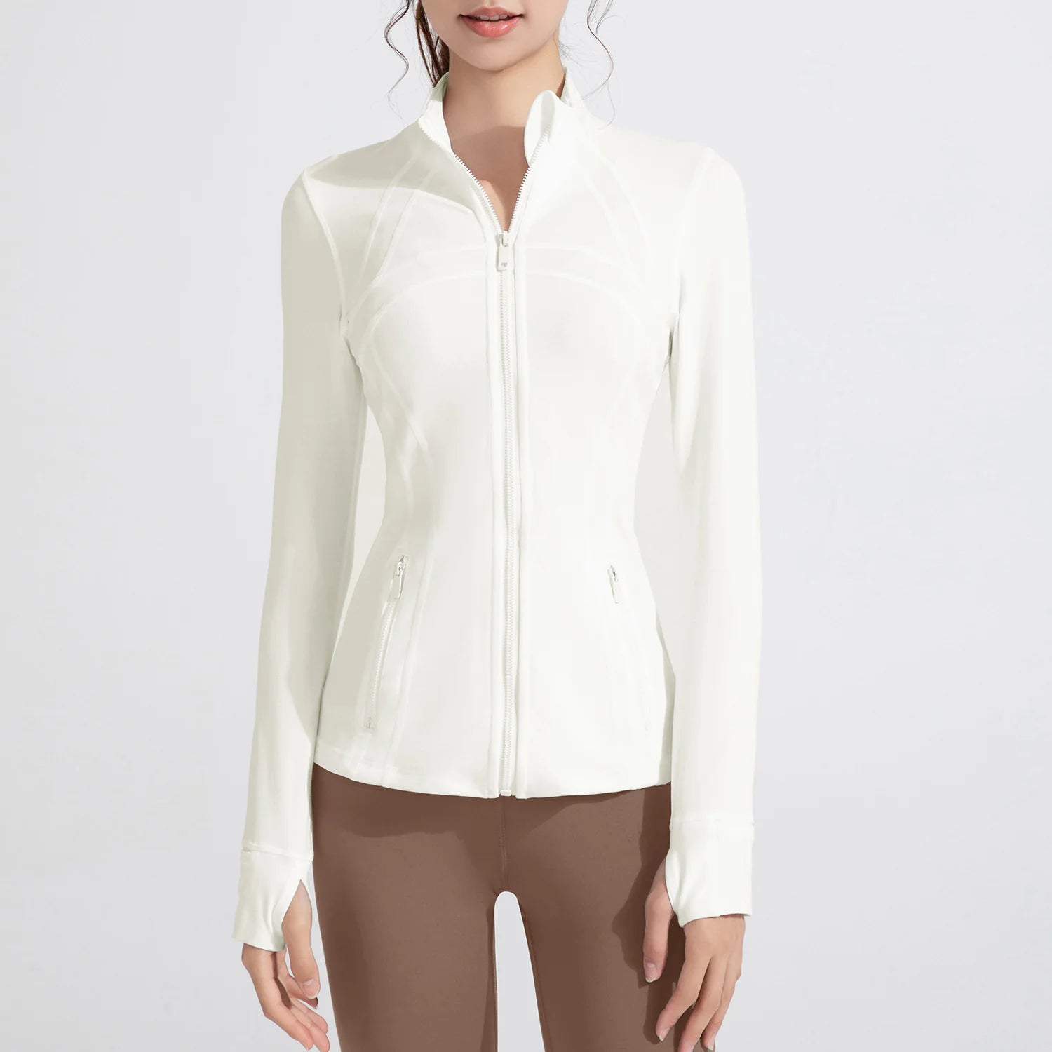 Women’s Super Stretch Nylon Long Sleeve Active Cardigan – Waist-Length Performance Jacket for Gym, Running & Training
